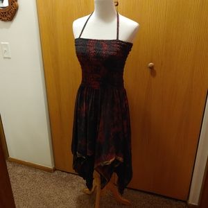 Black & Dark Red Tie-dyed Silk Petal Fairy Dress